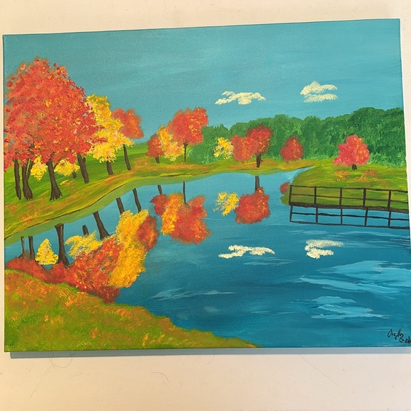 20 x 16 Fall autumn original canvas landscape colorfol painting by artist - Picture 8 of 8